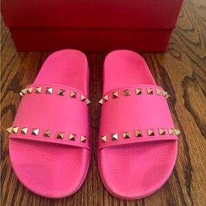 Valentino Pink Rockstud Pool Slide Sandals 37